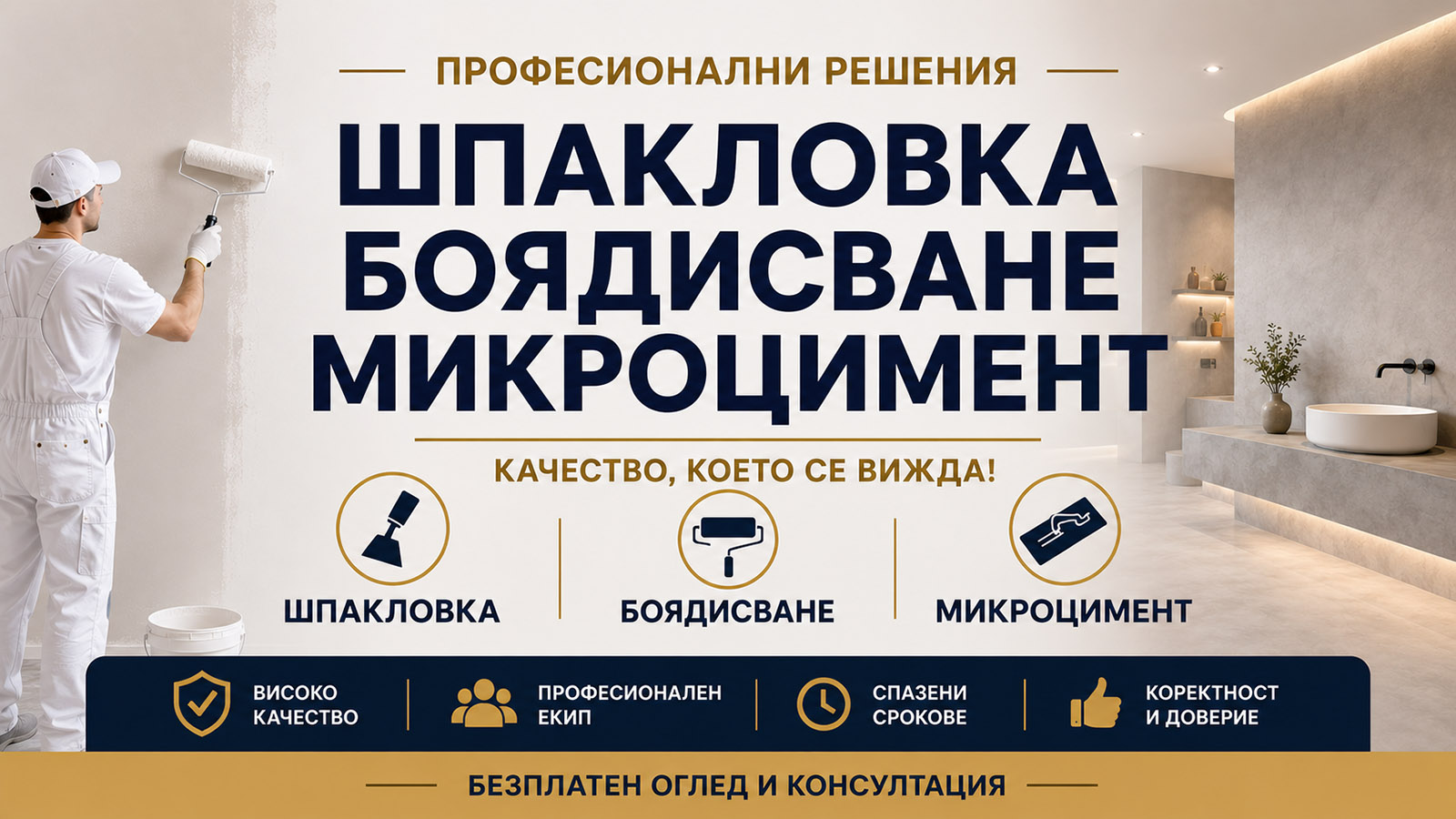 Шпакловка боядисване и микроцимент корица